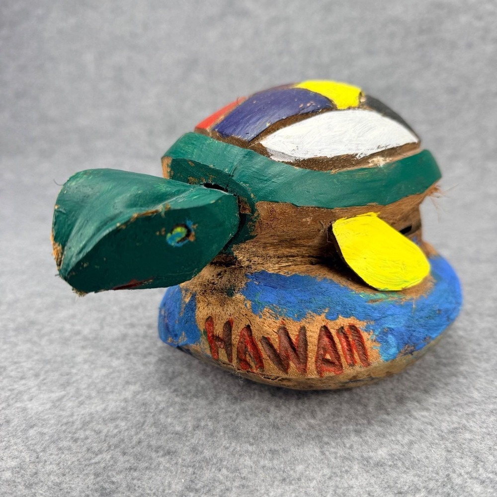 Vintage Handmade Hawaii Coconut Shell Turtle Figurine Hand Carved Folk Art Decor
